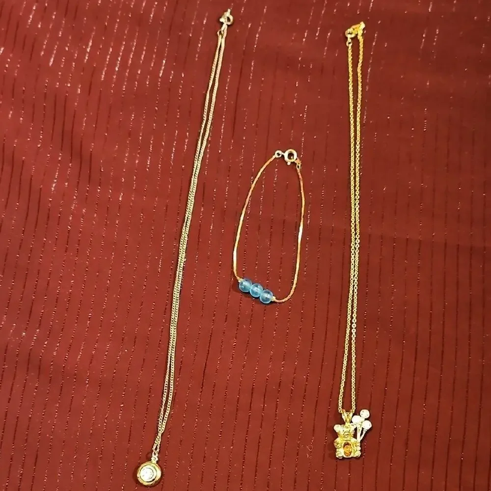 2 Gold and Blue Necklaces and Bracelet Set